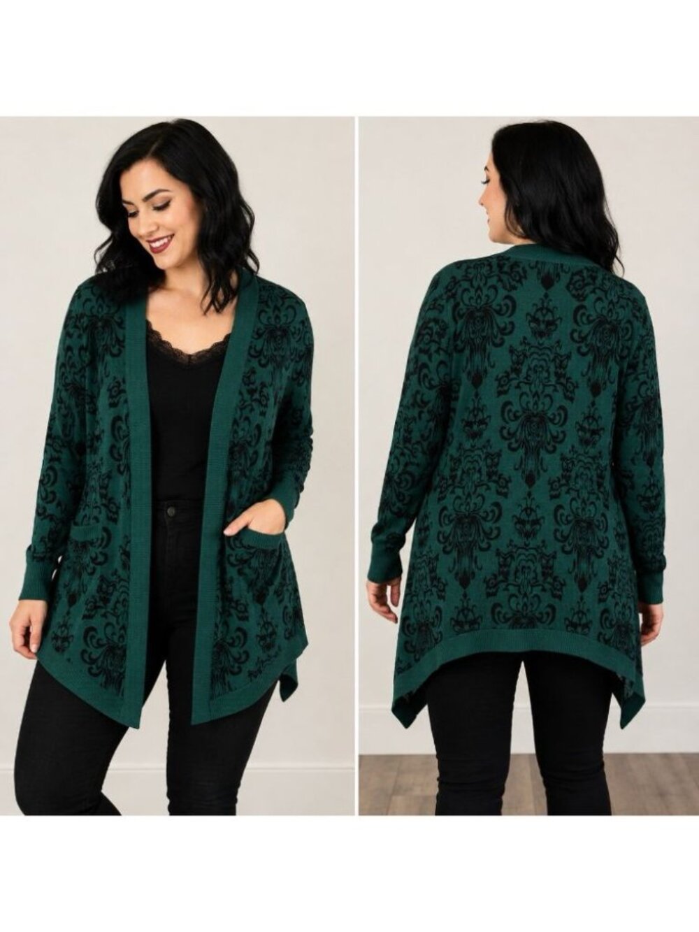 Disney Her Universe Haunted Mansion Cardigan Women M/L Green Black Open Front